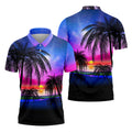 Palm Tree Beach Sunset Golf Shirt, Mens Golf Polo, Printed Golf Shirts, Golf Apparel For Men