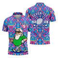Colorful Psychedelic Santa Golfer Print Men's Golf Shirt, Mens Golf Apparel, Hawaiian Golf Shirt