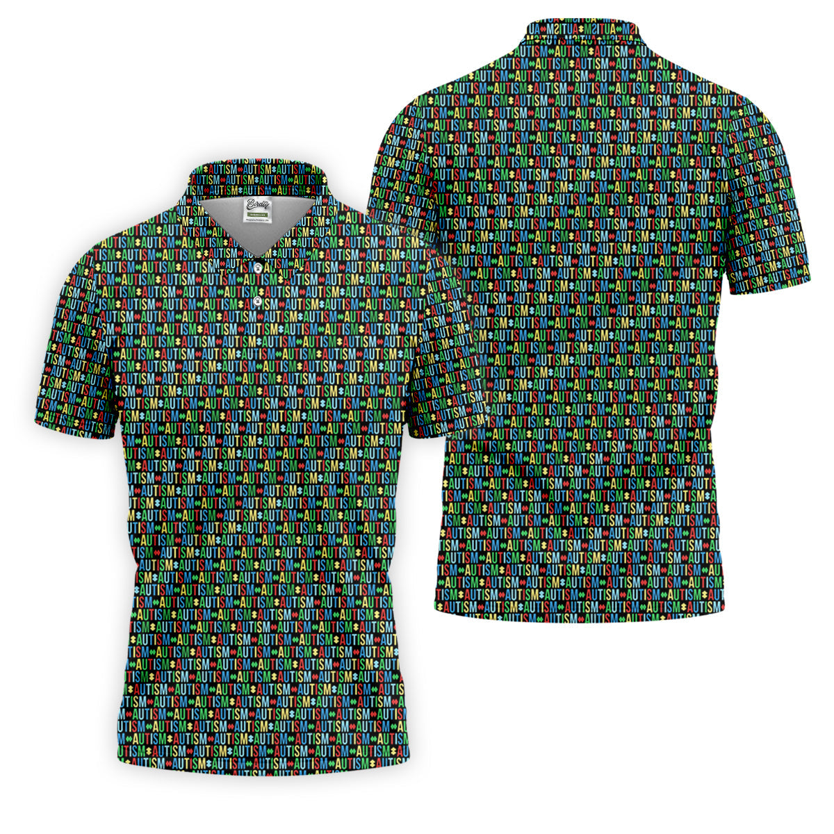 Autism Awareness Colorful Letters Seamless Pattern Golf Tops For Men, Polo Shirts For Men