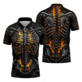 Burning Skeleton Rib Cage Halloween Polo Shirt, Mens Polo Shirts, Golf Apparel For Men