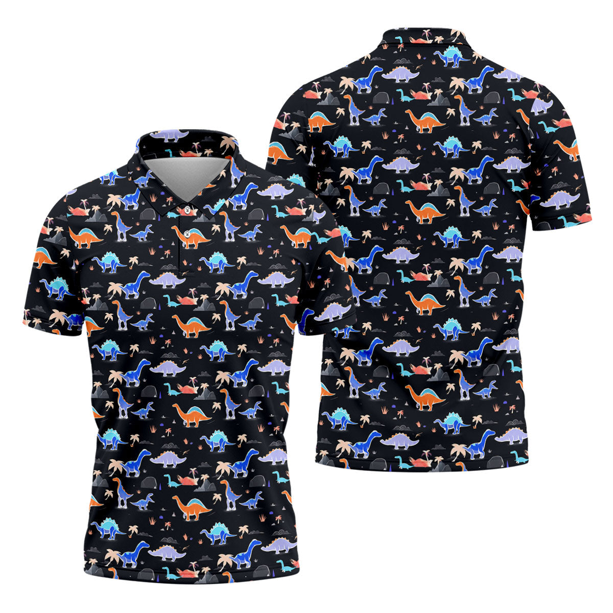 Colorful Dinosaur Hawaiian Golf Shirt, Cute Golf Outfit, Men's Golf Shirt, Polo Shirts For Men