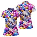 Colorful Disco Ball Party Pattern Polo Shirt, Womens Golf Tops, Golf Shirts For Women