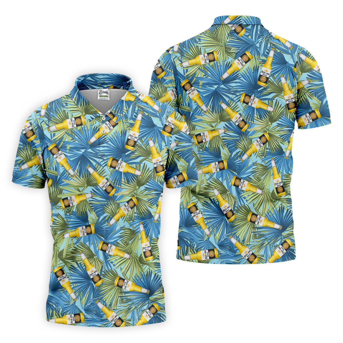 Funny Tropical Beer Bottle Pattern Golf Polo Shirt, Printed Golf Shirts, Mens Golf Apparel