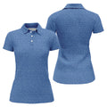 Blue Text Pattern Golf Polo Shirt, Ladies Golf Shirts, Golf Tops For Women
