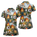 Cartoon Marshmallow, Graham Cracker and Campfire Characters Lake Camping Hawaiian Golf Polo, Golf Tops For Women, Golfing Apparel