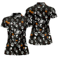 Halloween Pumpkin Skeleton Pattern Golf Polo Shirt, Golf Shirts For Women, Ladies Golf Tops