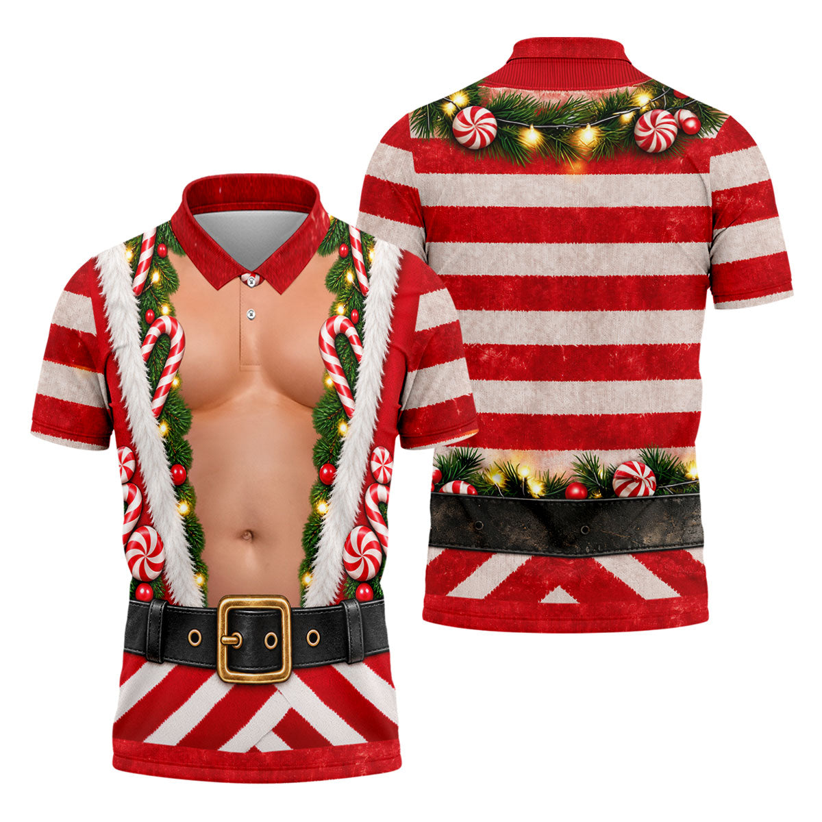 Candy Cane Santa Suit Christmas Golf Shirt, Mens Golf Shirts, Golf Apparel For Men