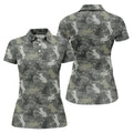 Grey Camo French Bulldog Pattern Golf Shirt, Women's Golf Shirt, Golf Polo For Women, Golf Shirts For Women