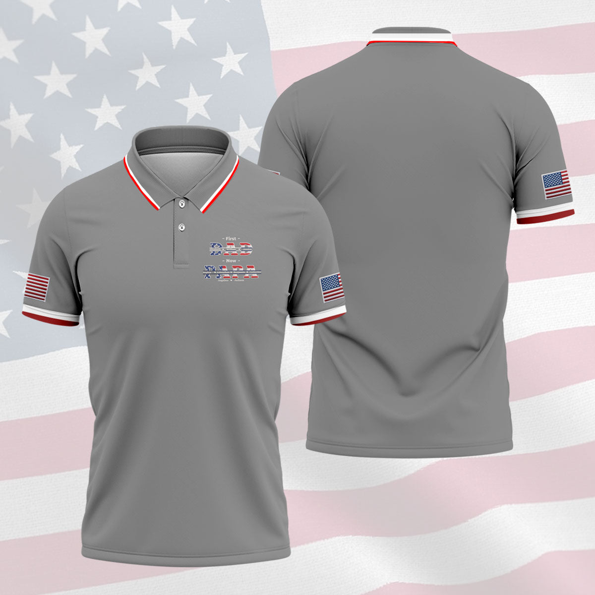 Gray First Dad Now Grandpa Golf Polo Shirt, Mens Golf Polo, Printed Golf Shirts