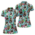 Funny Raccoons Enjoying Coconuts Design Hawaiian Golf Polo, Golf Tops For Women, Golfing Apparel