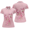 Hummingbird Floral Breast Cancer Ribbon Polo Shirt, Ladies Golf Tops, Golf Shirts For Women