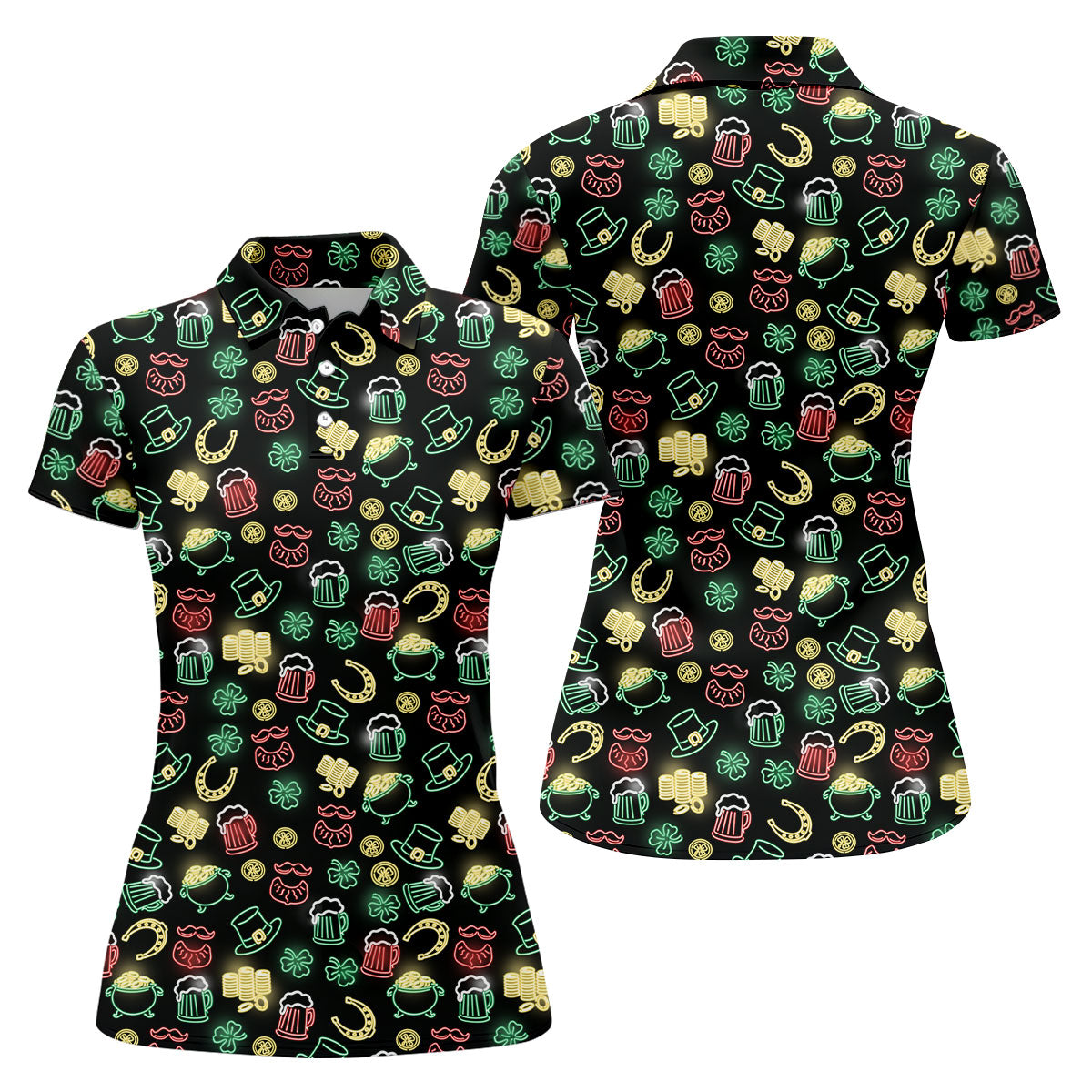 Leprechaun Hats Gold Coins Pot St Patrick's Day Shamrock Golf Shirt, Women's Golf Tops, Ladies Golf Polos