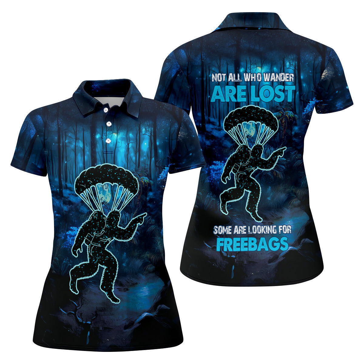 Not All Who Wander Are Lost Some Are Looking For Freebags Funny Bigfoot Skydiving Shirt, Women Skydive Apparel