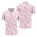 Funny Flamingo Pink Pineapple Tropical Vibe Golf Tops For Men, Men's Funny Golf Shirts, Polo Shirts For Men