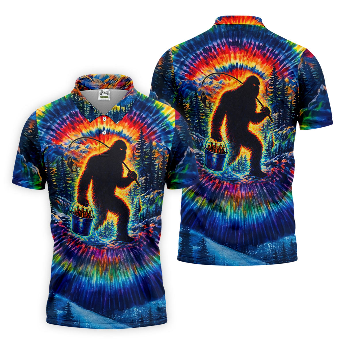 Tie Dye Bigfoot Fishing Forest Golf Shirt, Mens Golf Apparel, Printed Golf Shirts