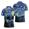 Van Gogh Starry Night Tropical Palm Tree Golf Shirt, Mens Golf Polo, Printed Golf Shirts