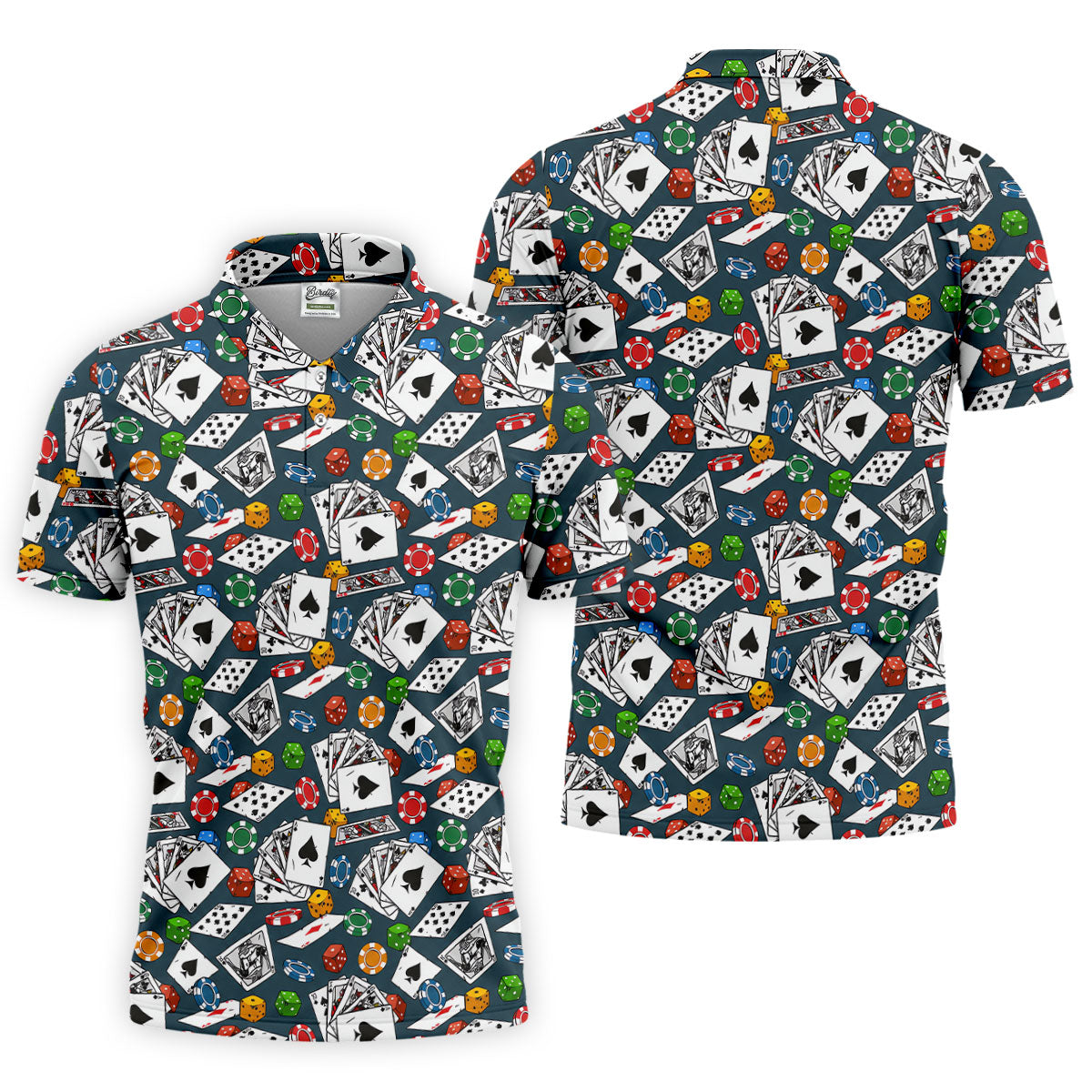Poker Blackjack Hawaiian Golf Shirt, Playing Card Pattern Men's Golf Shirt, Polo Shirts For Men