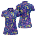 Neon Tropical Raccoon Cocktail Pattern Hawaiian Golf Shirt, Women's Golf Tops, Ladies Golf Shirts