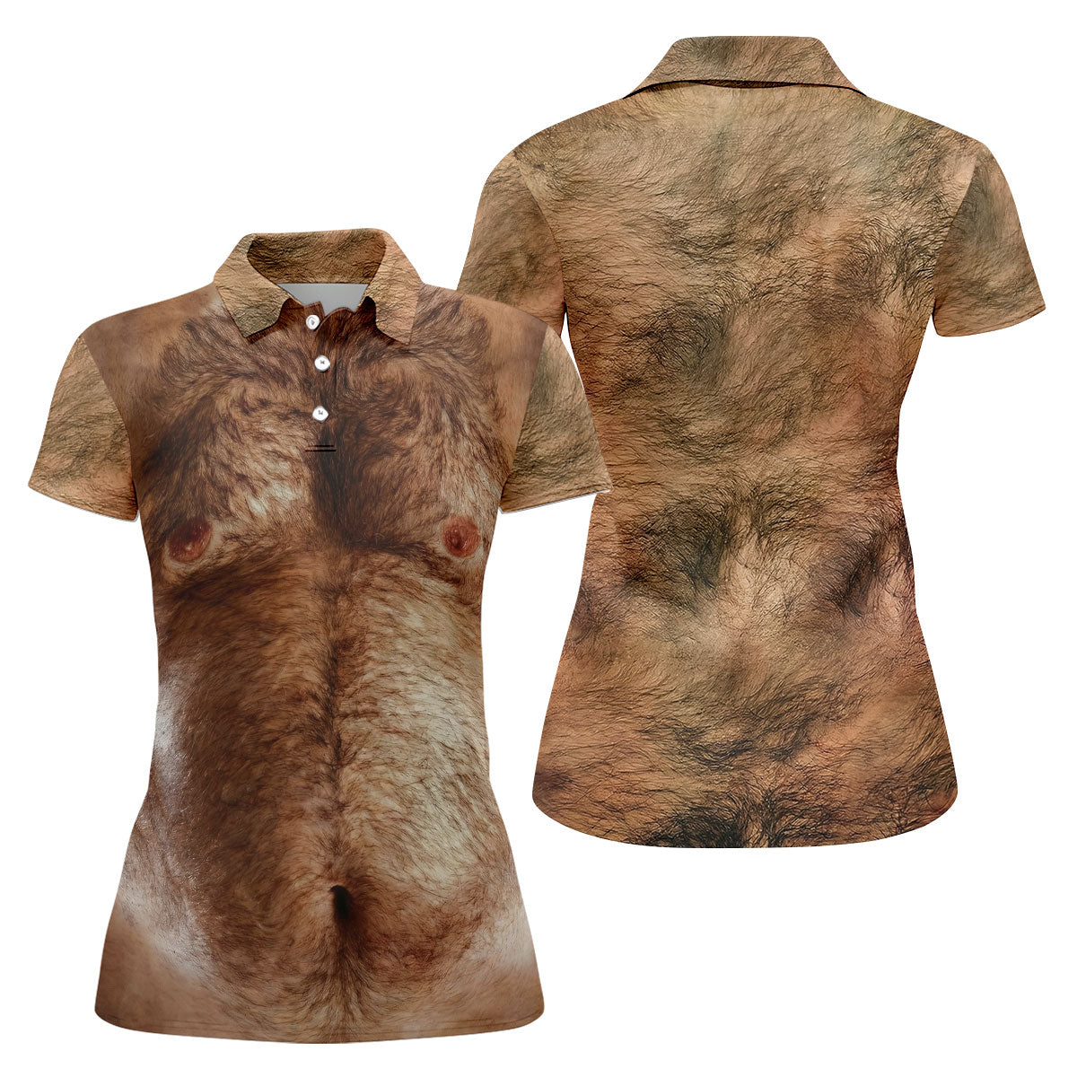 Realistic Hairy Chest and Back Body Hawaiian Golf Polo, Golf Tops For Women, Golfing Apparel
