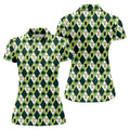 Green And White Argyle Pattern St Patrick's Day Golf Shirt, Women's Golf Shirts, Ladies Golf Polos
