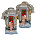 Men's Streaking Santa Doorbell Golf Shirt, Christmas Golf Shirt, Golf Apparel For Men