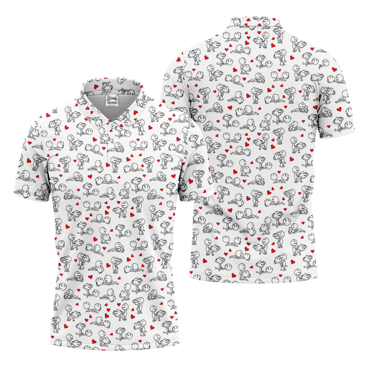 Naughty Position Stick Figure Couple White Golf Shirt, Golfer Valentines Gift, Fun Golf Shirts For Men