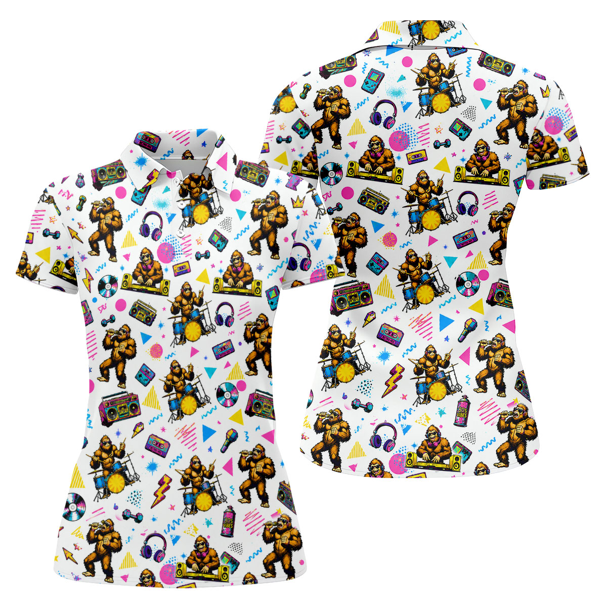 Bigfoot Party Memphis Pattern Retro Golf Shirt, Hawaiian Golf Shirt, Golf Shirt For Women