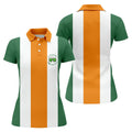 Green Orange White Vertical Stripes St Patrick's Day Golf Shirt, Women's Golf Tops, Ladies Golf Shirts