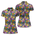 Halloween Patchwork Pattern Golf Polo Shirt, Women's Golf Tops, Golf Polo For Women