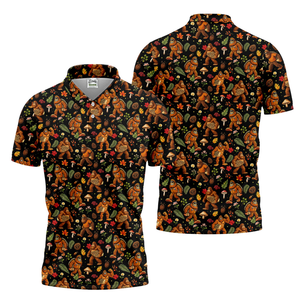 Autumn Bigfoot Forest Pattern Polo Shirt, Mens Golf Apparel, Hawaiian Golf Shirt, Printed Golf Shirts