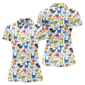 Cartoon Cat Golf Shirt, Colorful Doodle Cat Pattern, Polo Shirts For Women