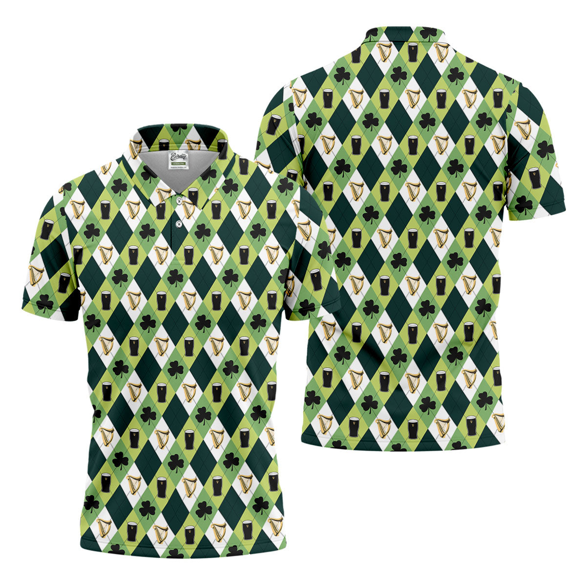 Green And White Argyle Pattern Beer St Patrick's Day Golf Shirt, Golf Tops For Men, Polo For Men