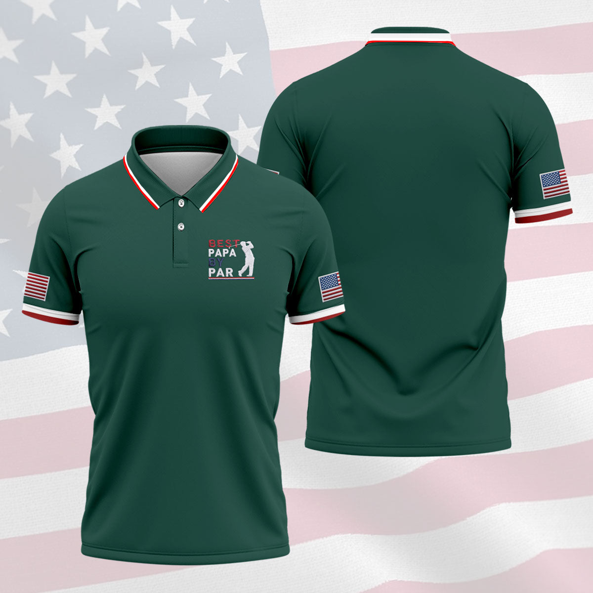 Green Best Papa By Par Embroidered Golf Polo Shirt, Golf Shirts For Men, Printed Golf Shirts