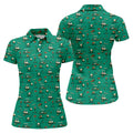 Funny Goose Golf Cart Pattern Green Polo Shirt, Womens Golf Tops, Golf Polo For Women