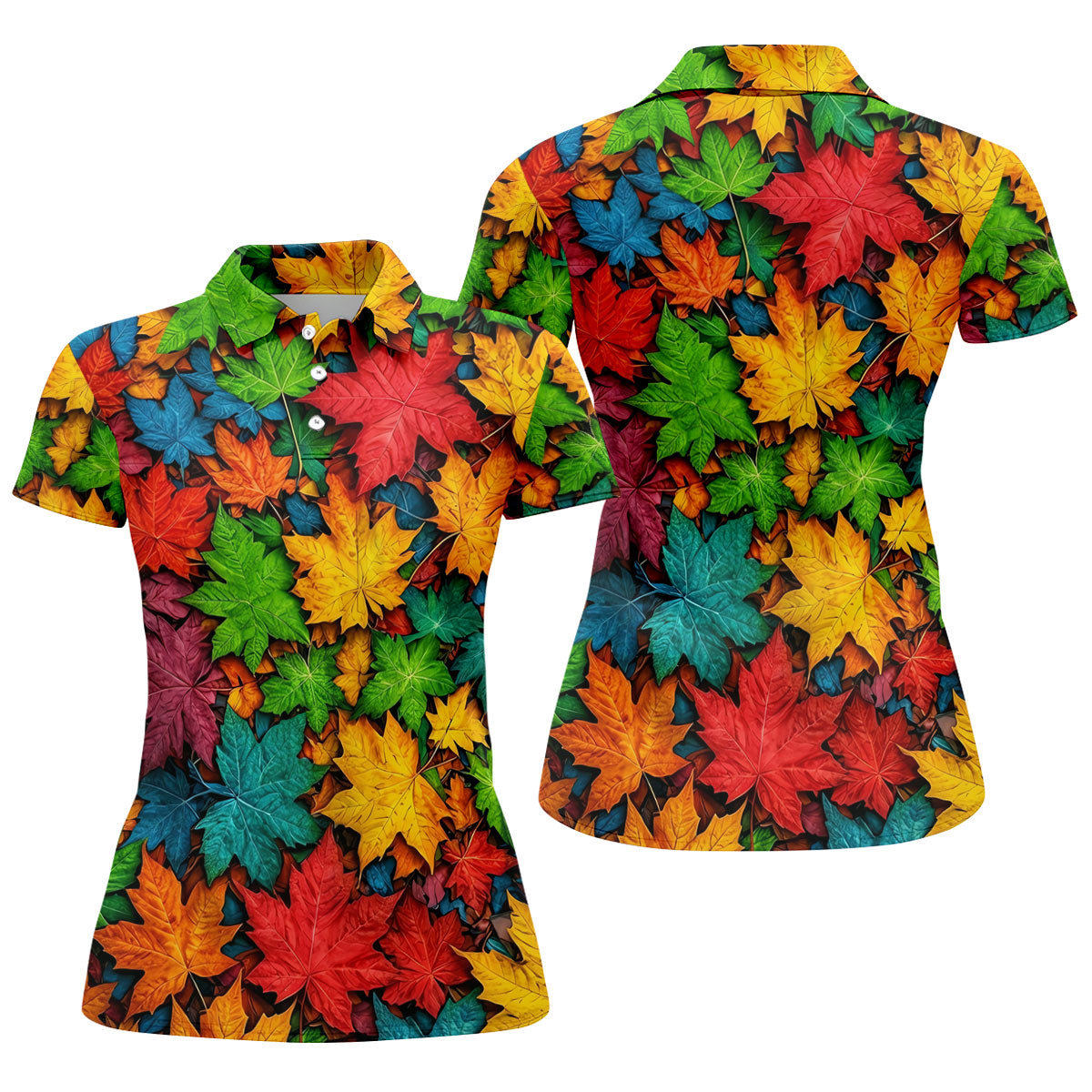 Vibrant Maple Leaf Autumn Forest Hawaiian Golf Polo, Golf Tops For Women, Golfing Apparel