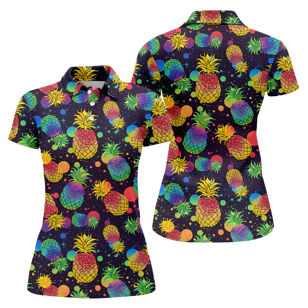 Colorful Pineapple Sleeveless Golf Shirt, Cute Golf Outfit, Women's Golf Shirt, Golf Polo For Women