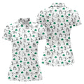 Stick Figure Golf Pose St Patrick's Day Shamrock White Golf Shirt, Women's Golf Tops, Ladies Golf Polos
