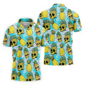 Tropical Pineapple Skull Pattern Golf Shirt, Mens Golf Shirts, Hawaiian Golf Shirt, Golf Apparel For Men