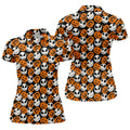 Halloween Skull Pumpkin Pattern Golf Polo Shirt, Ladies Golf Tops, Golf Shirts For Women