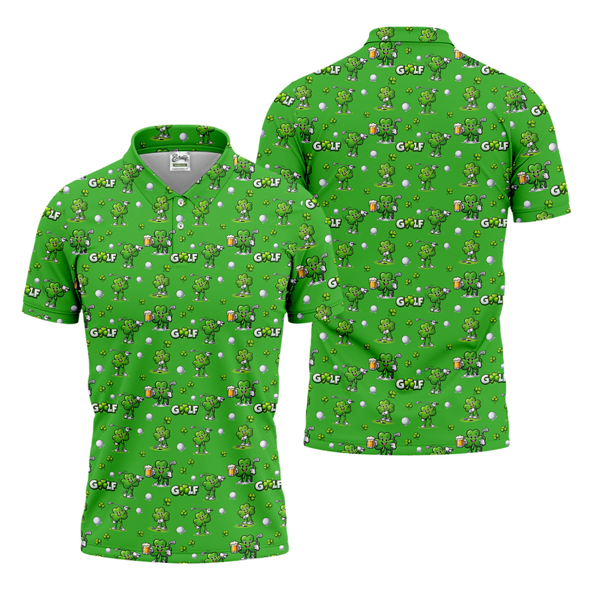 Three Leaf Clover Golf And Beer St Patrick's Day Green Golf Shirt, Fun Golf Shirts For Men, Polo Shirts For Men