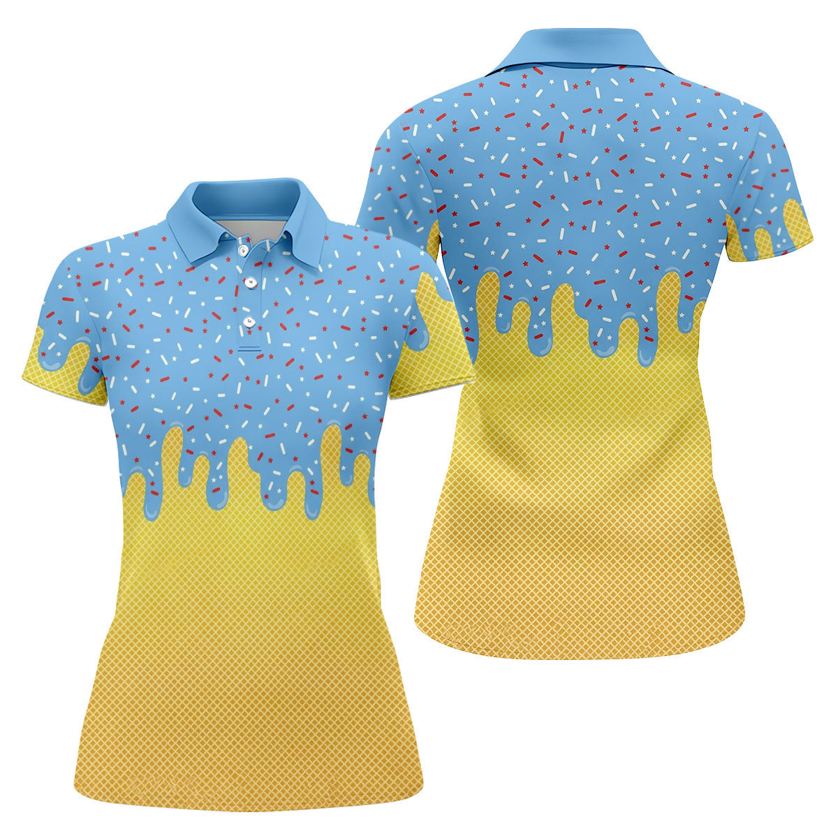 Ice Cream Pattern Hawaiian Golf Shirt, Summer Vibe Women's Golf Tops, Ladies Golf Shirts