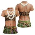 Floral Lei Tropical Theme Party Leopard Print Hawaiian Golf Shirt, Golf Shirt For Women