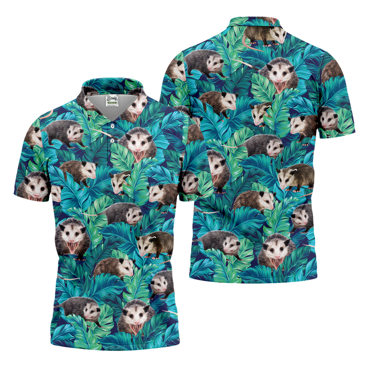 Playful Opossums Among Tropical Leaves Hawaiian Golf Polo, Golf Tops For Men, Golfing Apparel