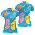 Retro Colorful Dinosaur Pattern Golf Shirt, Women's Golf Tops, Golf Shirts For Women