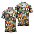 Cartoon Marshmallow, Graham Cracker and Campfire Characters Lake Camping Hawaiian Golf Polo, Golf Tops For Men, Golfing Apparel