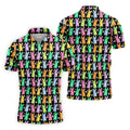 Colorful Easter Bunny Black Golf Shirt, Cute Golf Outfit, Golf Shirts For Men, Golf Gift For Men