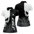 Monochrome Skull Golf Ball Graphic Golf Shirt, Golf Polo For Women, Printed Golf Shirt