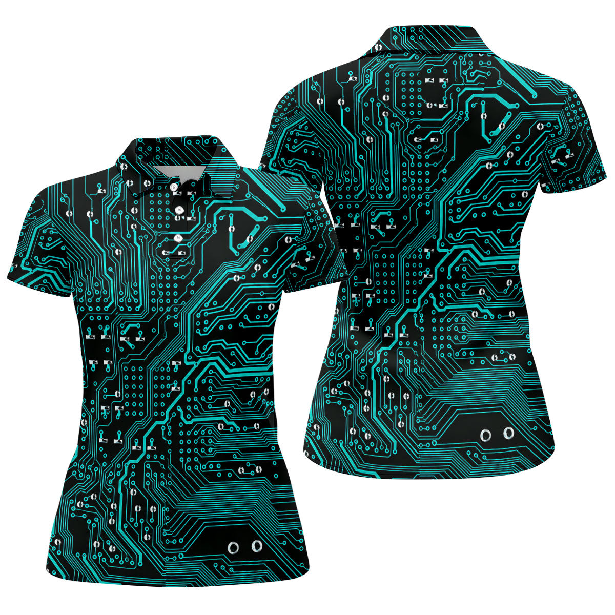 Circuit Board Pattern Hawaiian Golf Shirt, Women's Golf Tops, Ladies Golf Shirts
