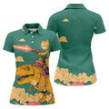 Laser Cat Dinosaur Golf Shirt, Retro Sci Fi T Rex Adventure Pattern, Golf Shirt For Women