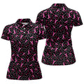 Black Pink Ribbon Heart Breast Cancer Polo Shirt, Ladies Golf Shirt, Women's Golf Tops